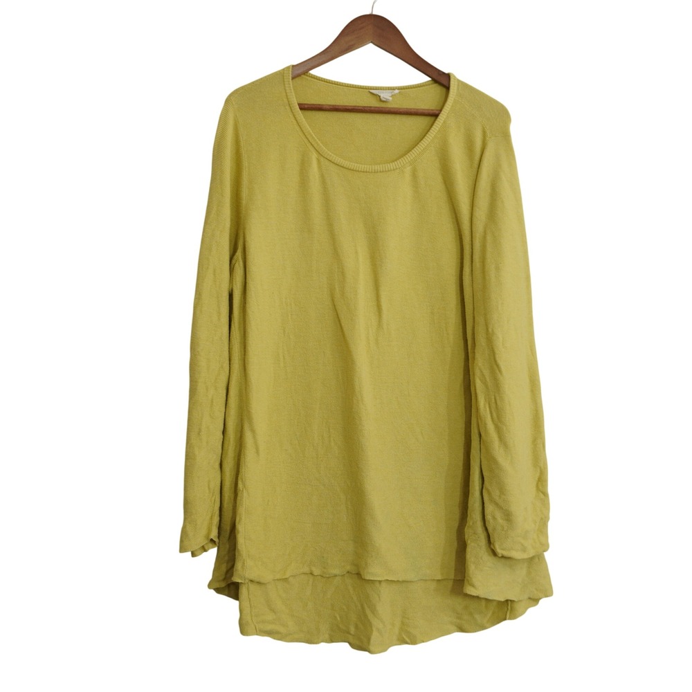 Eileen Fisher Chartreuse Yellow Organic Cottonβ Long Sleeve Tunic Sweater XL